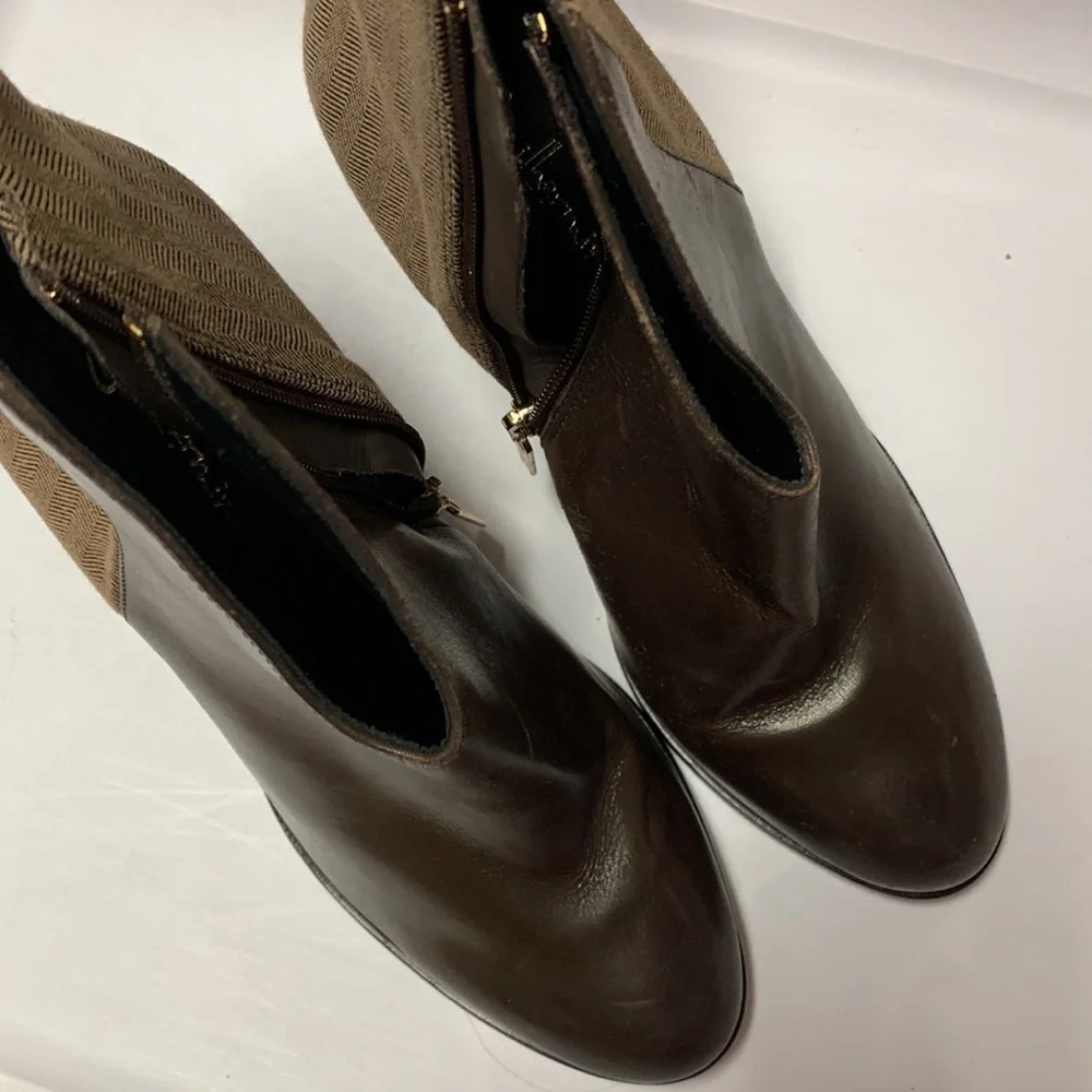 ANTHROPOLOGIE GUILHERMINA TWEED BACK BROWN BOOTS SIZE 7
